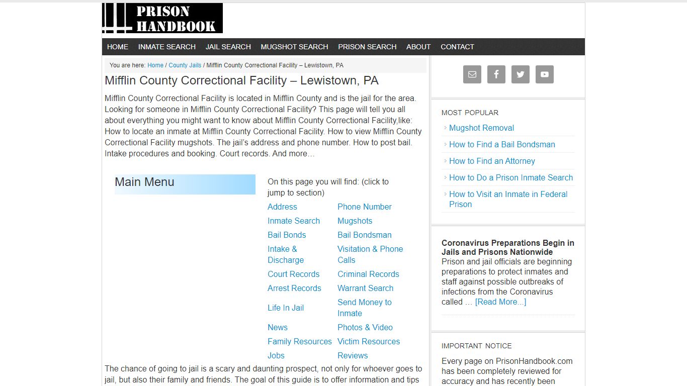 Mifflin County Correctional Facility – Lewistown, PA - Prison Handbook